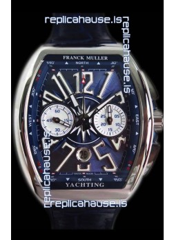 Franck Muller Vanguard Chronograph 904L Steel Blue Dial Swiss Watch 