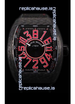 Franck Muller Vanguard Carbon Casing Red Indexes Swiss Watch