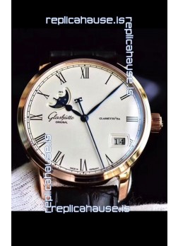 Glashuette Senator Excellence Panorama Date Moon Phase Pink Gold Swiss Watch