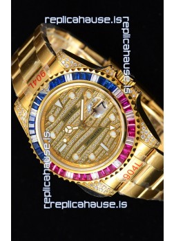 Rolex GMT Masters II Iced out Swiss watch with Yellow Gold 904L Case