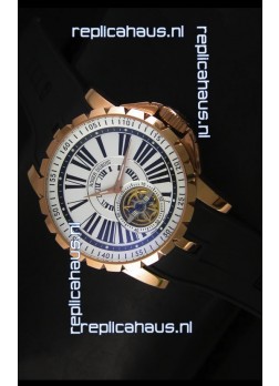 Roger Dubuis Excalibur Tourbillon Watch - Rose Gold Plating White Dial