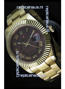 Rolex Sky-Dweller 18K Yellow Gold Watch in Brown Dial Roman Numerals