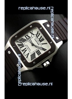 Cartier Santos Swiss Replica Automatic Watch in Brown Strap