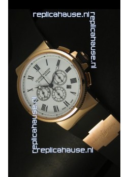 Ulysse Nardin Marine Chronograph Rose Gold White Roman Black Dial - 1:1 Mirror Replica