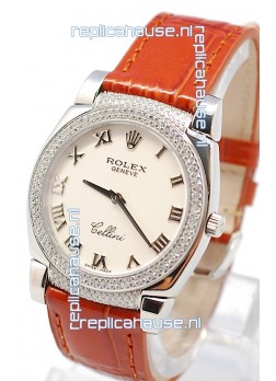 Rolex Cellini Cestello Ladies Swiss Watch Roman White Face Diamonds Bezel and Lugs