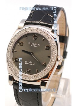 Rolex Cellini Cestello Ladies Swiss Watch in Grey Face and Diamonds Bezel 