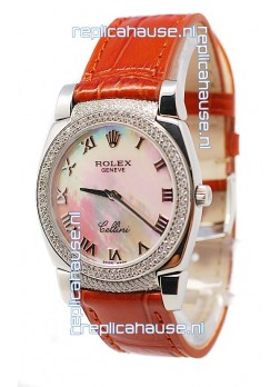 Rolex Cellini Cestello Ladies Swiss Watch White Pearl Roman Face Diamonds Bezel and Lugs