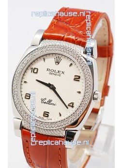 Rolex Cellini Cestello Ladies Swiss Watch in White Face Bezel and Lugs