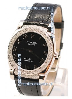 Rolex Cellini Cestello Ladies Swiss Watch in Black Face Roman Markers