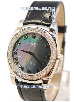 Rolex Cellini Cestello Ladies Swiss Watch in Black Pearl Face Roman Markers