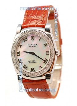 Rolex Cellini Cestello Ladies Swiss Watch White Pearl Roman Diamonds Bezel