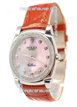 Rolex Cellini Cestello Ladies Swiss Watch Pink Pearl Diamonds Bezel and Hours Markers