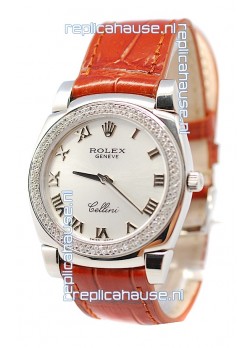 Rolex Cellini Cestello Ladies Swiss Watch Roman Silver Face Diamonds Bezel
