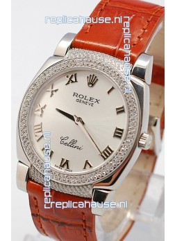 Rolex Cellini Cestello Ladies Swiss Watch in Silver Face Diamonds Bezel and Lugs